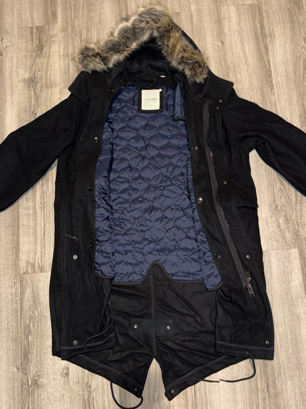 Men’s Ben Sherman Black Trench Coat with Navy Quilted Lining